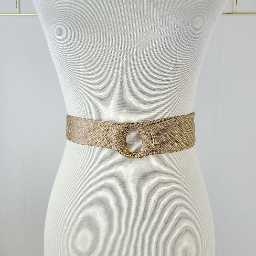 Another Line Silk Tan Paisley Vintage Rhinestone Crystal O-Ring Belt